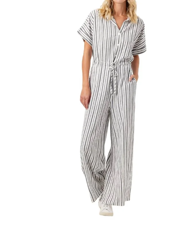 Gemma Stripe Jumpsuit In Rayon Ash Stripe