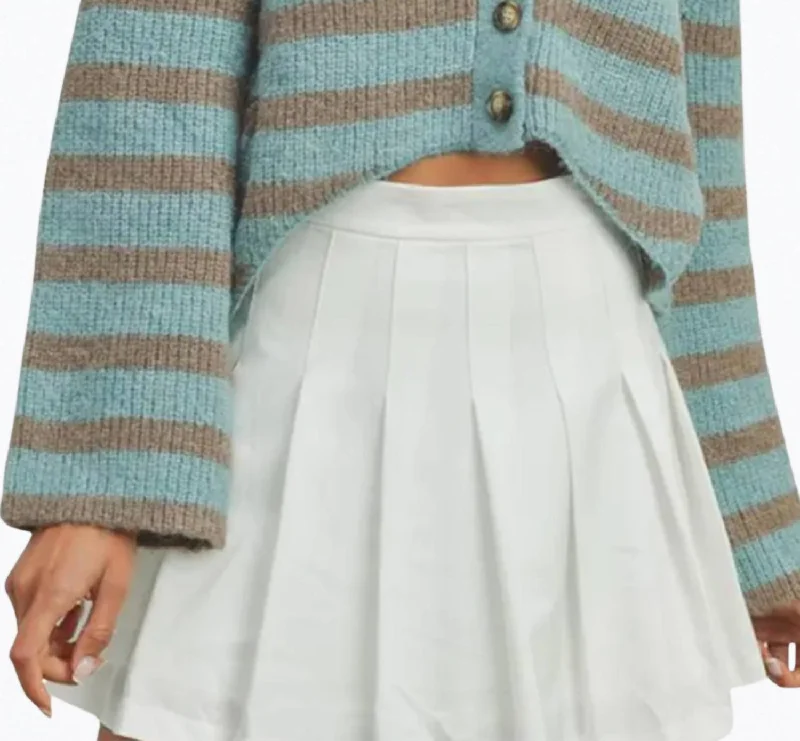 Cropped High-Low Striped Cardigan In Sky Blue/grey