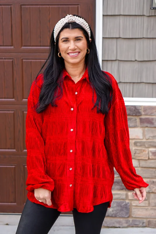 Velvet Perfection Pleated Red Top